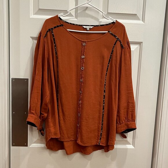 John Mark Orange Tunic Top Blouse Long Sleeves w/ Tie Wrists Buttons Women's XL - Picture 1 of 12